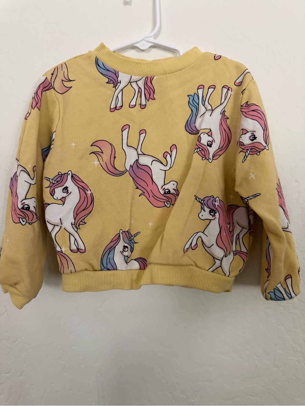 H&M Yellow Unicorn Print Sweatshirt with Pink & Blue Accents